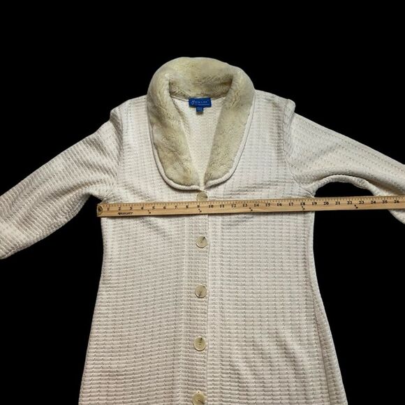 Vintage Maria Lisa Long Line Cardigan Button Front Faux Fur Collar & Cuffs Sz M - Picture 6 of 8